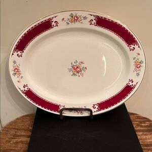 Homer Laughlin Red and Floral Oval Platter